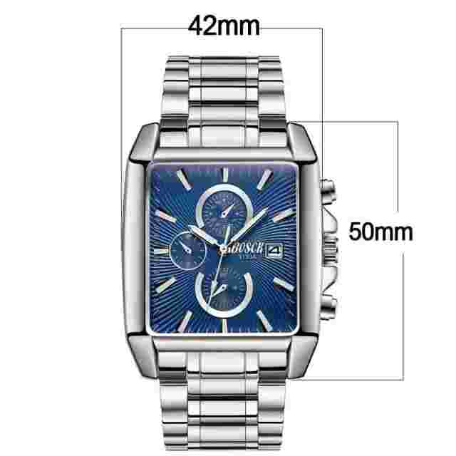 Rectangle Men Wristwatch Casual Business Fashion Stainless Steel Male Watchband