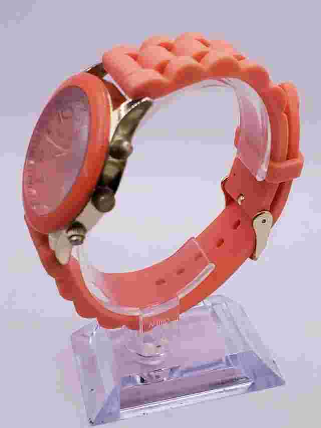 Darice Ladies Quartz Watch 37mm Round Gold Tone Coral Silicone Band