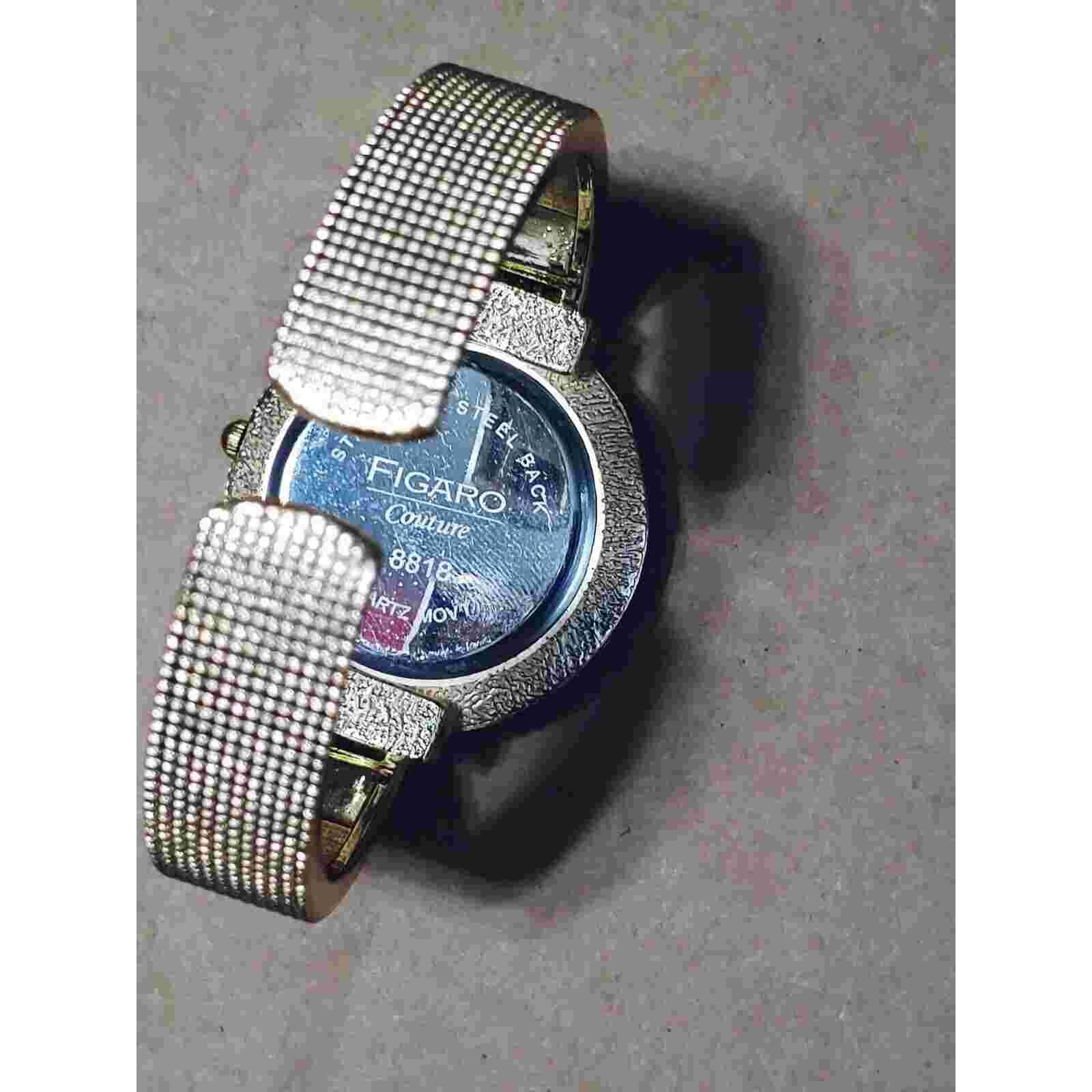 Figaro Couture 8818 Gold Women’s Quartz Watch With Metal Cuff Band-Very Good