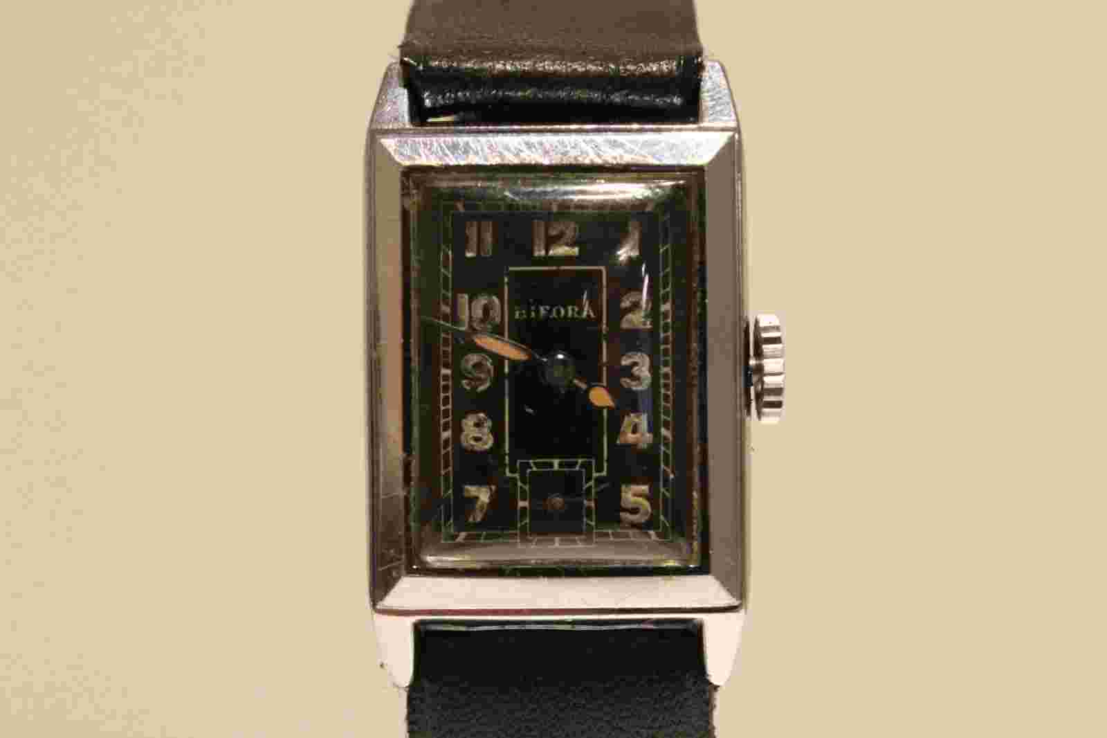 ART DECO RARE WW2 GERMANY MILITARY RECTANGULAR MEN'S WATCH "BIFORA" 15J /D.R.G.M