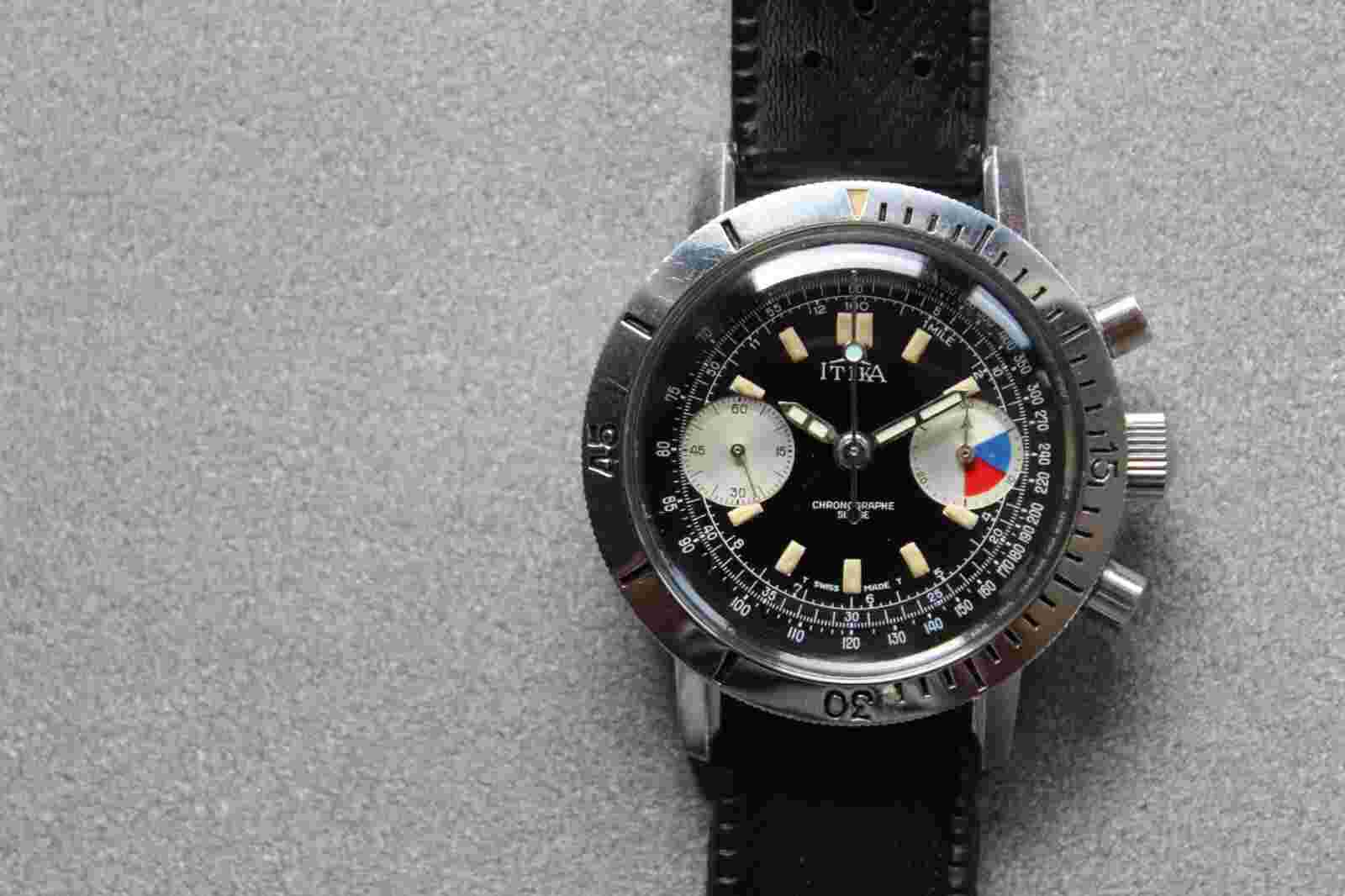 60's ITIKA - Ollech & Wajs SILVER KNIGHT 2006 VALJOUX 7733 Diver Chronograph TOP