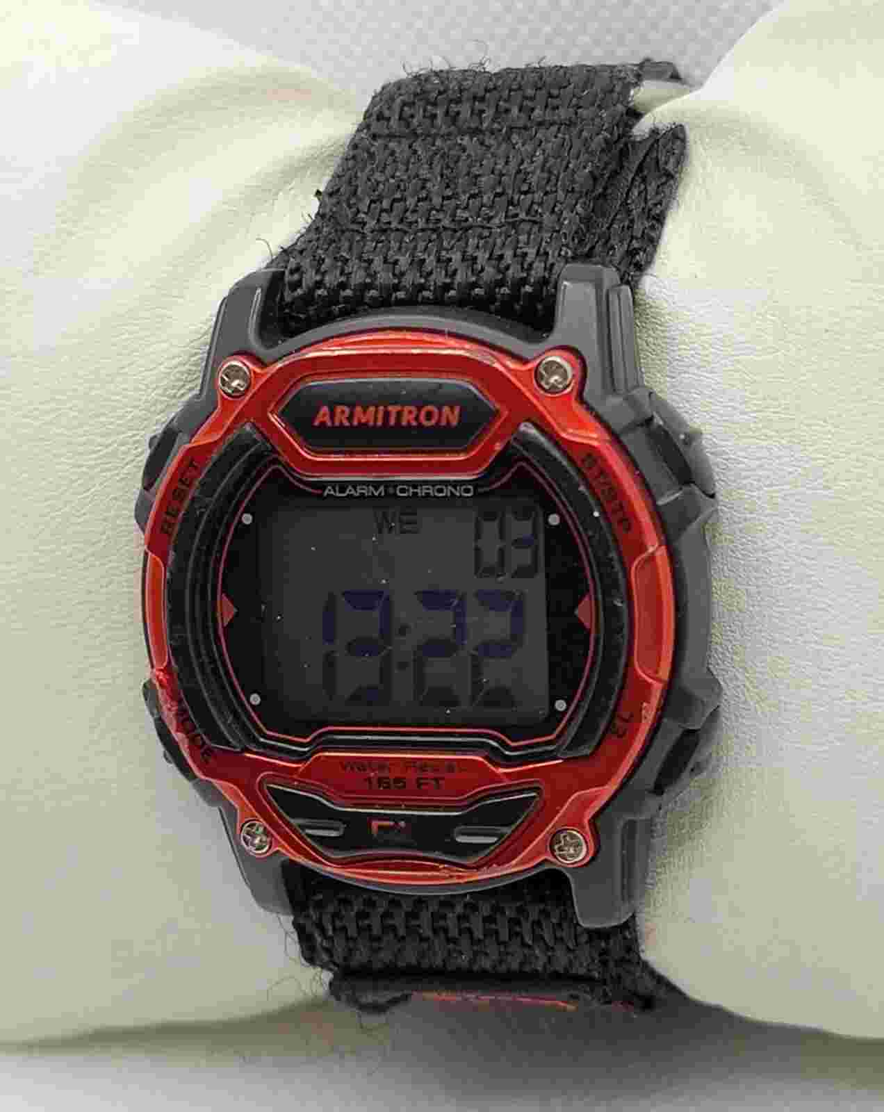 Unisex Armitron Pro Sport Chrono Black Red Nylon Strap Digital Watch G1