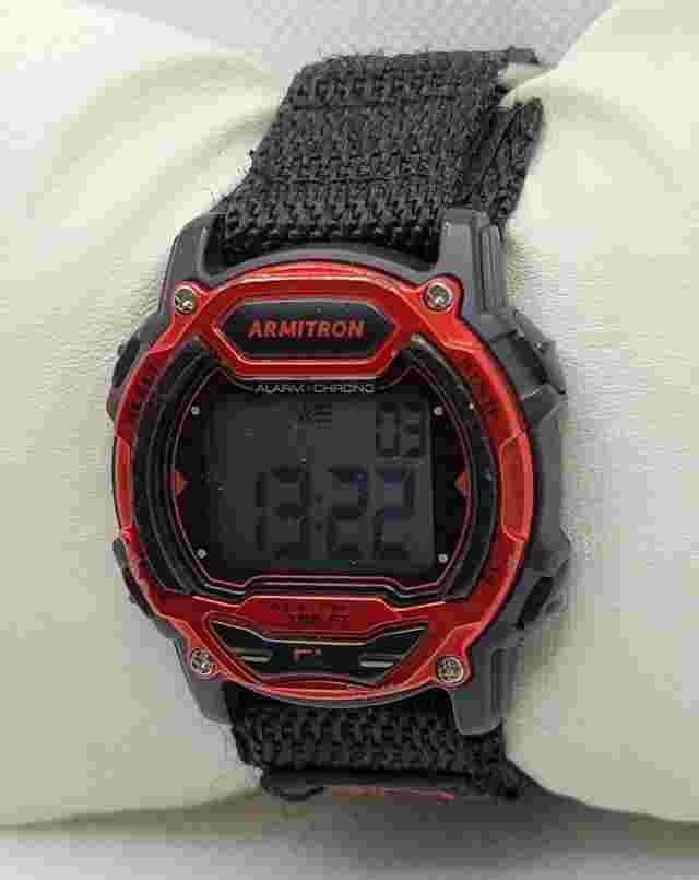 Unisex Armitron Pro Sport Chrono Black Red Nylon Strap Digital Watch G1