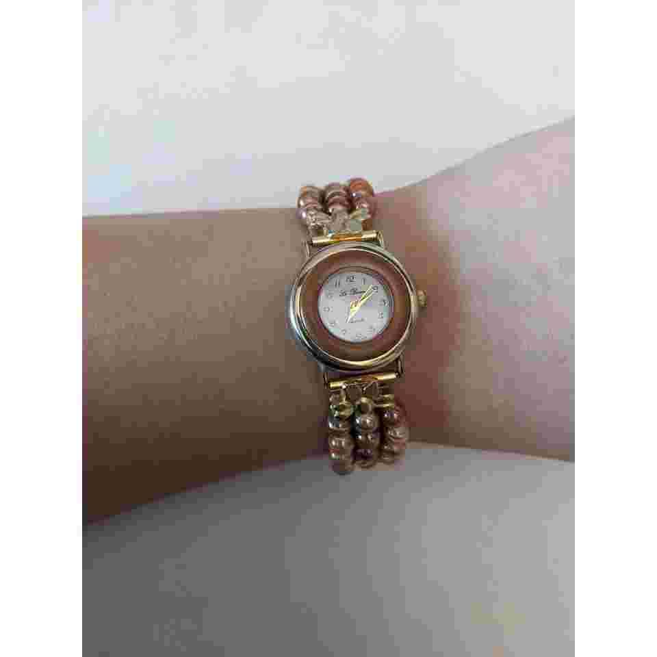 Le Baron Women's Brown Beaded Gold Tone Watch 7.5in Working
