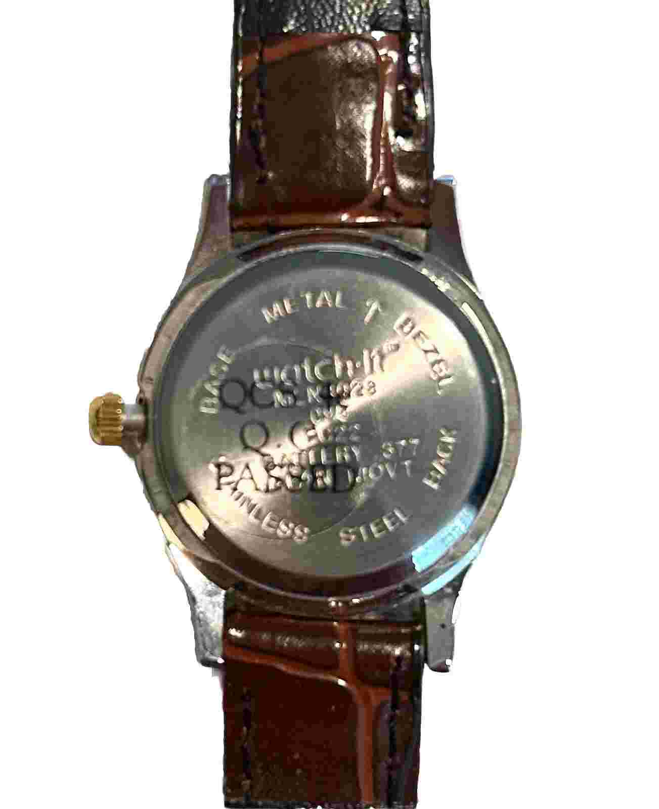 Watch It Women’s 8” Dualtone Watch Brown Faux Leather Band New Battery