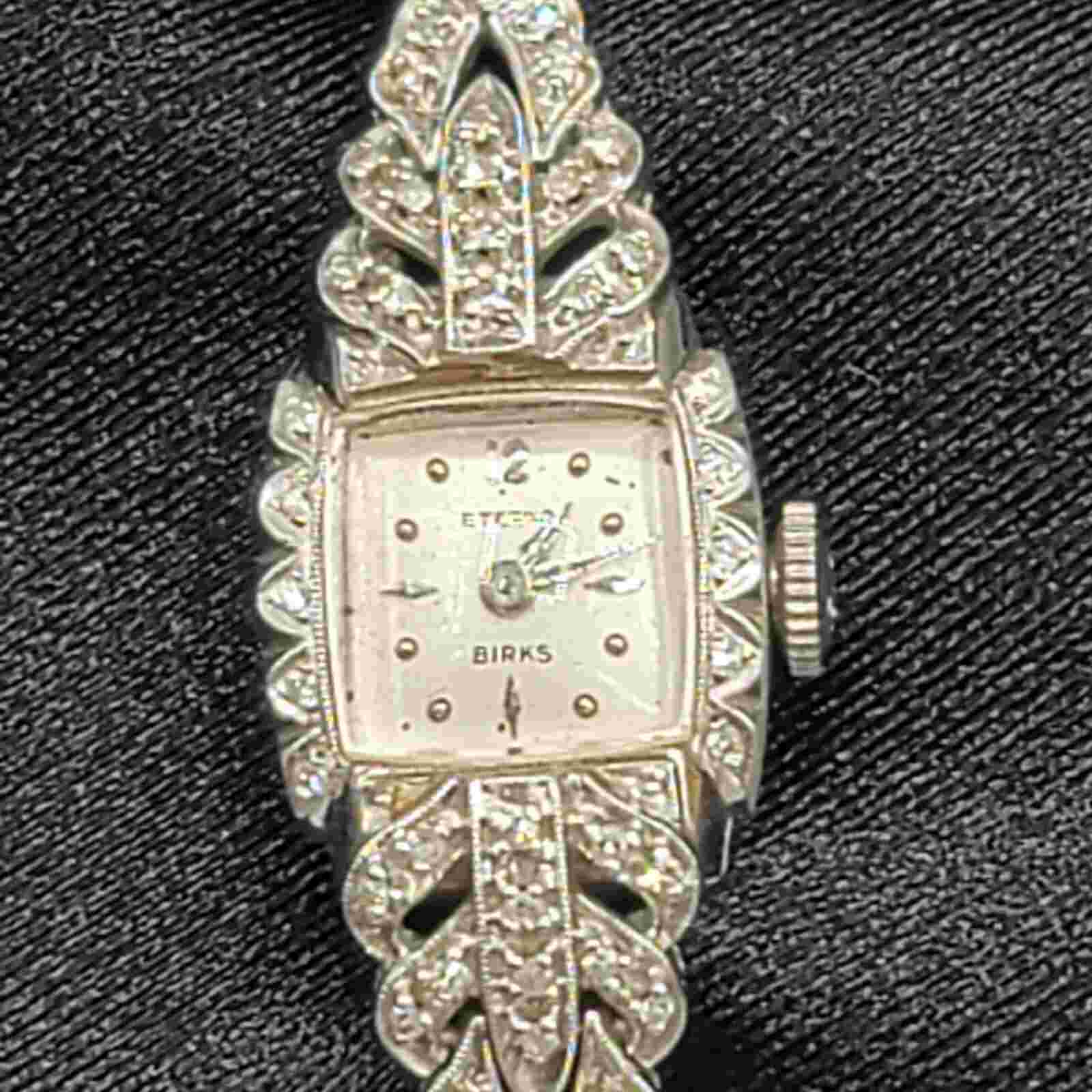 Estate ETERNA BIRKS Watch 14k White Gold GEMEX Made in USA Fifty Diamonds