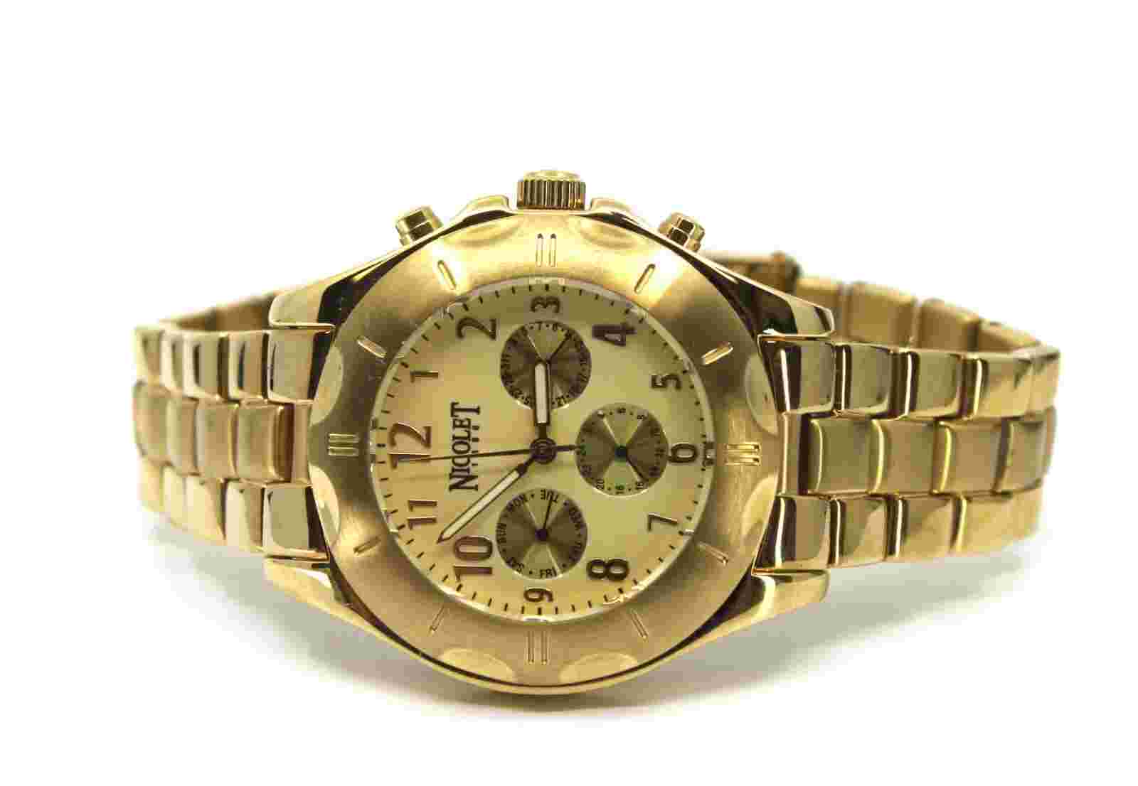 Men's Nicolet Watch Gold Tone Stainless Steel Automatic 1886 NT322025