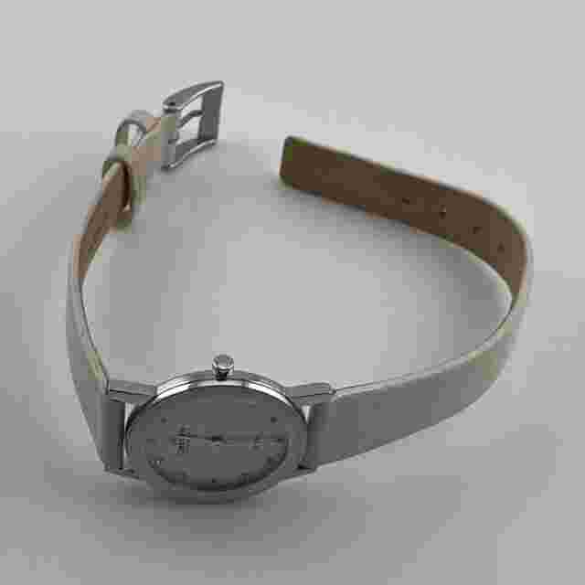 Grenen Denmark Watch Womens 27mm Case White Leather Band Quartz Two Hands Analog