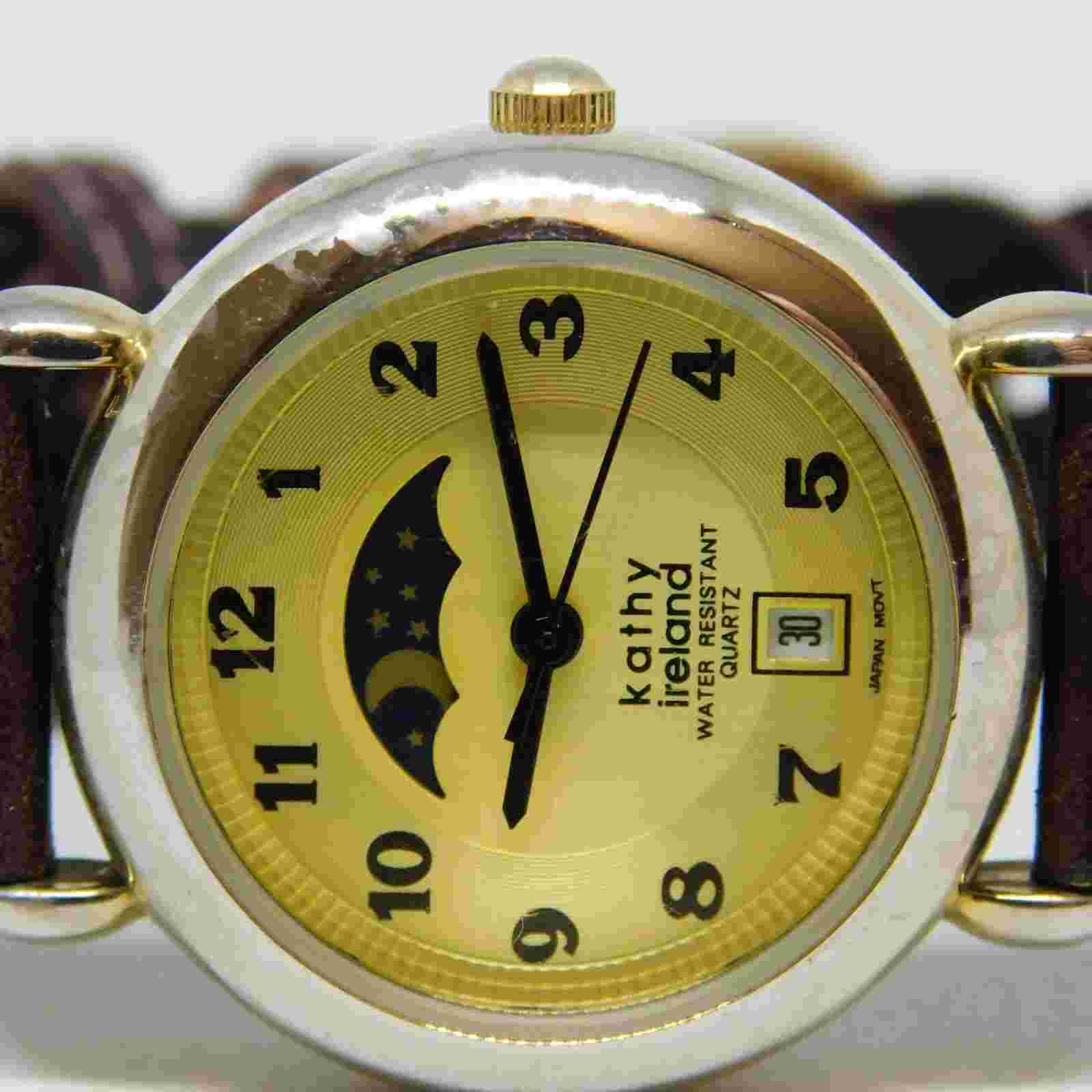 kathy ireland C12-01 Genuine Leather Quartz Analog Women's Watch New Battery