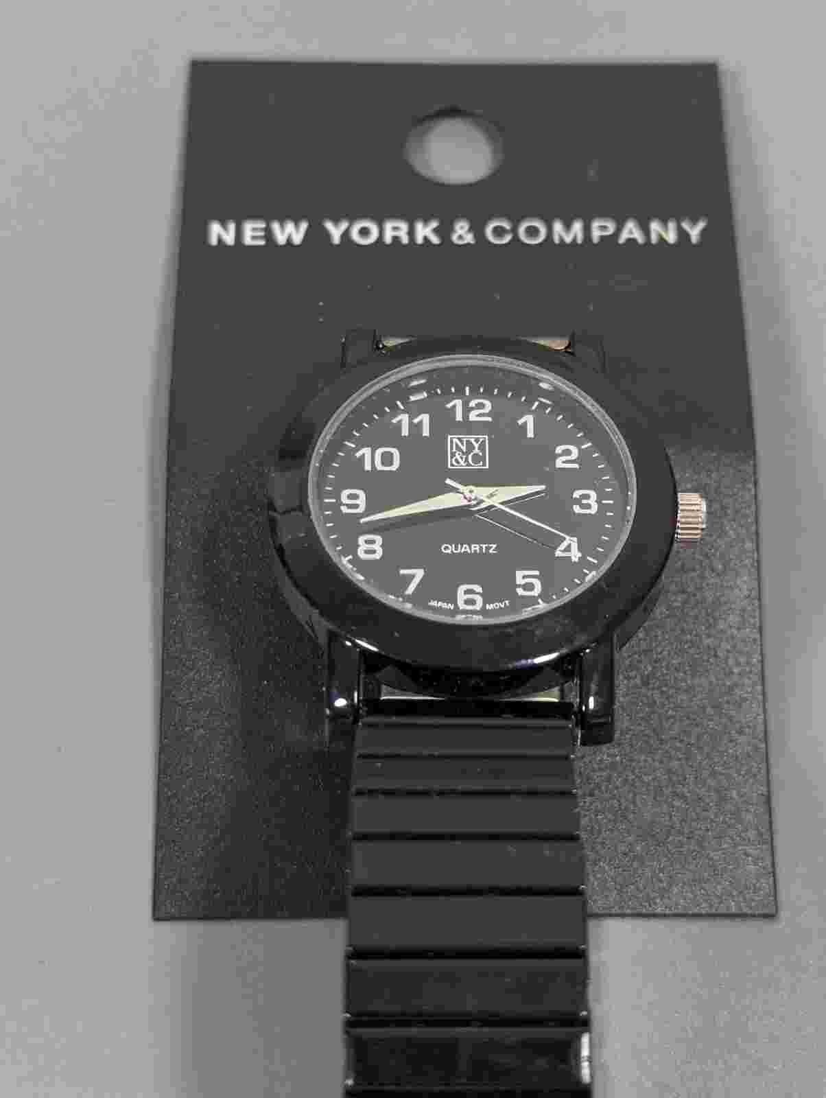 NYC Black Dial Round Case Stainless Steel Stretch Band Watch