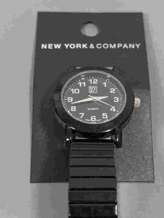 NYC Black Dial Round Case Stainless Steel Stretch Band Watch