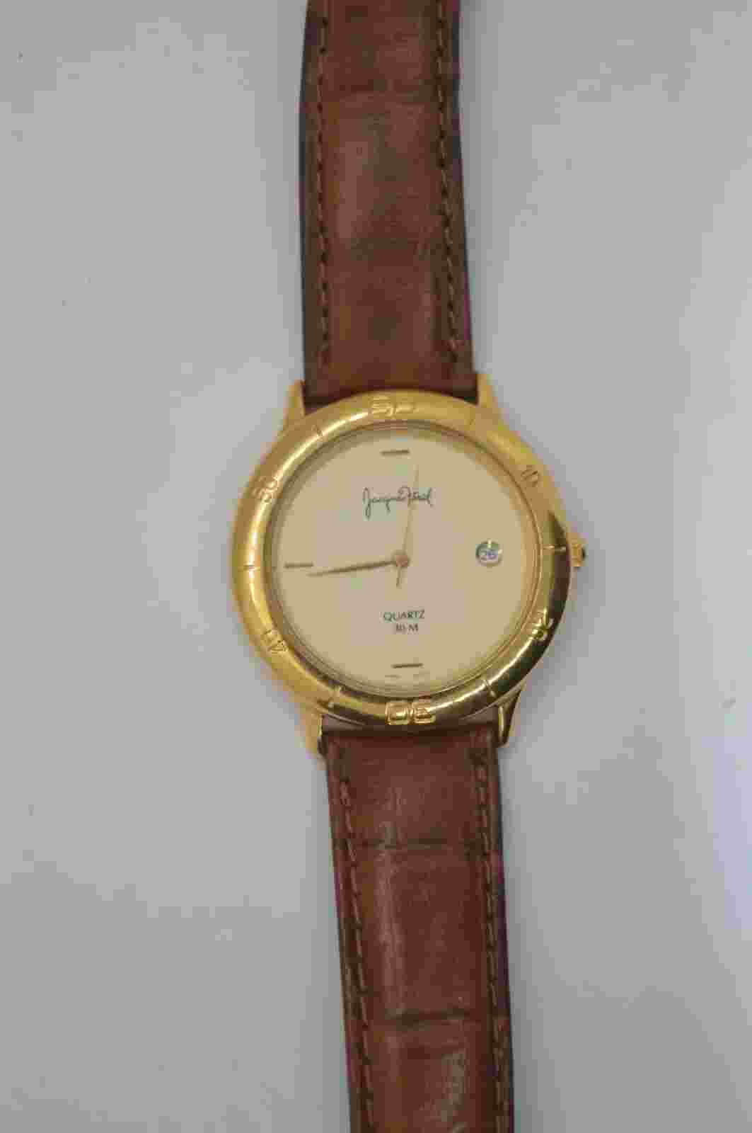 VTG Jacques Farel Watch w signed Leather Band & Date Window New Batt. GUARANTEED