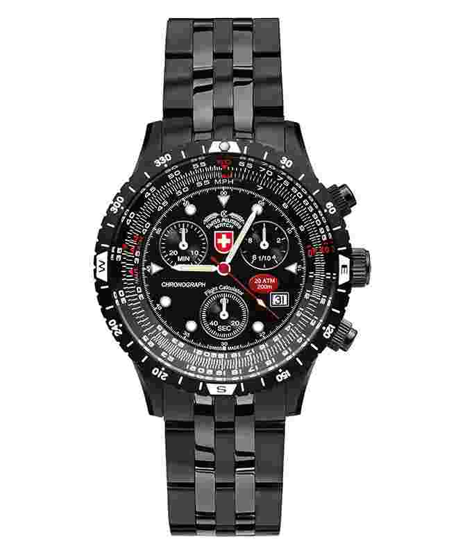 CX SWISS MILITARY AIRFORCE 1 EVO WATCH SWISS CHRONO FLIGHT CAL 200m WR BLACK