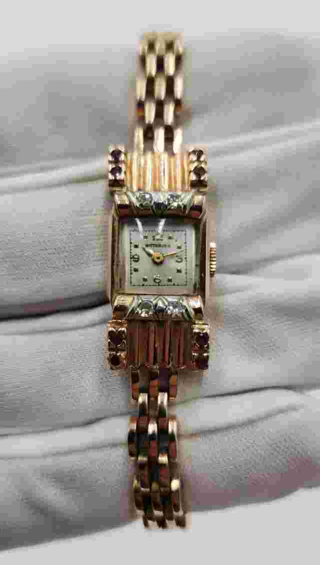 Wittnauer Vintage Art Deco 14k Solid Gold w/ Ruby & Diamond Wristwatch