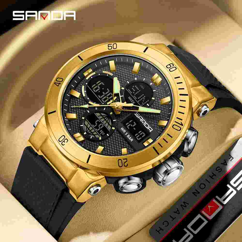 SANDA Men's Quartz Electronic Watch dual Display Student Sports Quartz Watches