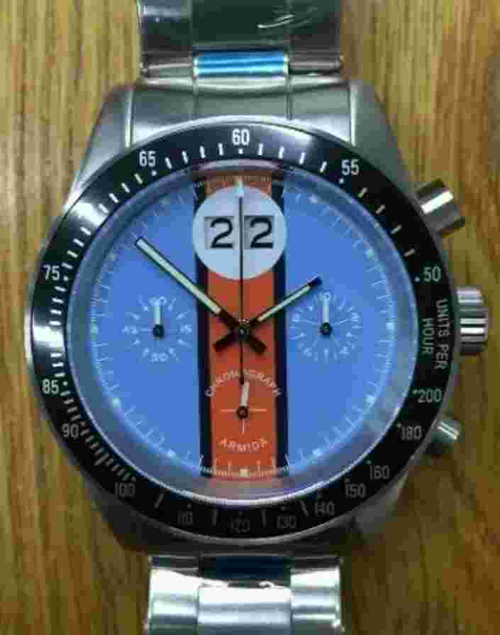Armida A10 Chronograph blue dial black bezel watch  Shipped from USA