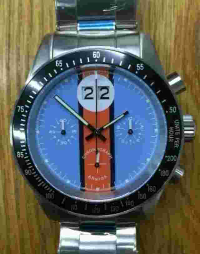 Armida A10 Chronograph blue dial black bezel watch  Shipped from USA