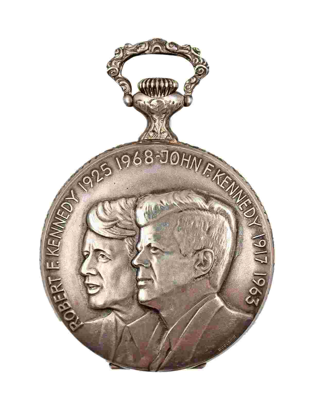 Arnex JFK & RFK Memorial Open Face Pocket Watch c. 1970s 50mm White 20157