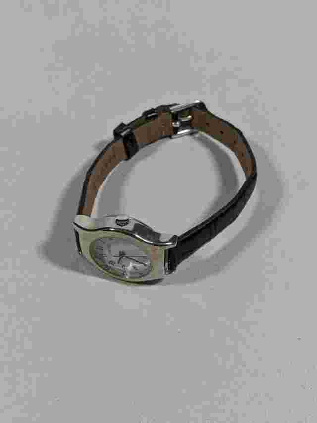 Carriage White Dial Silver Tone Round Case 24.5 mm Black Band Watch 8.5 Inch