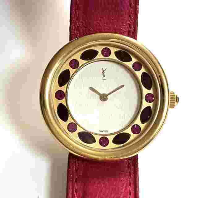 Yves Saint Laurent YSL bijou Gold Pink logo Watch vintage rare