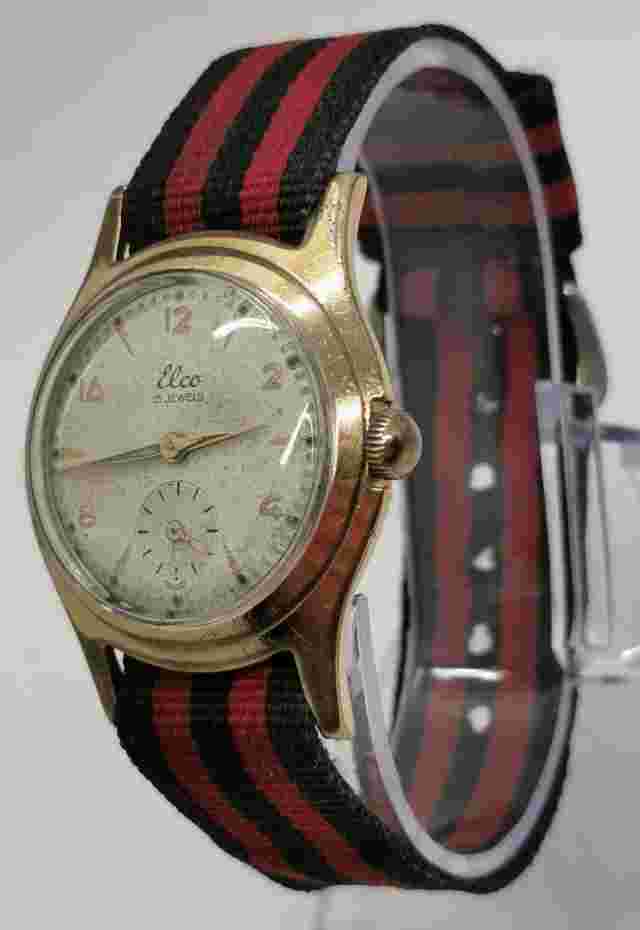 Vintage 1950s Elco 15J German Rose Gold Plated Mechanical Wind 32mm Gents Watch