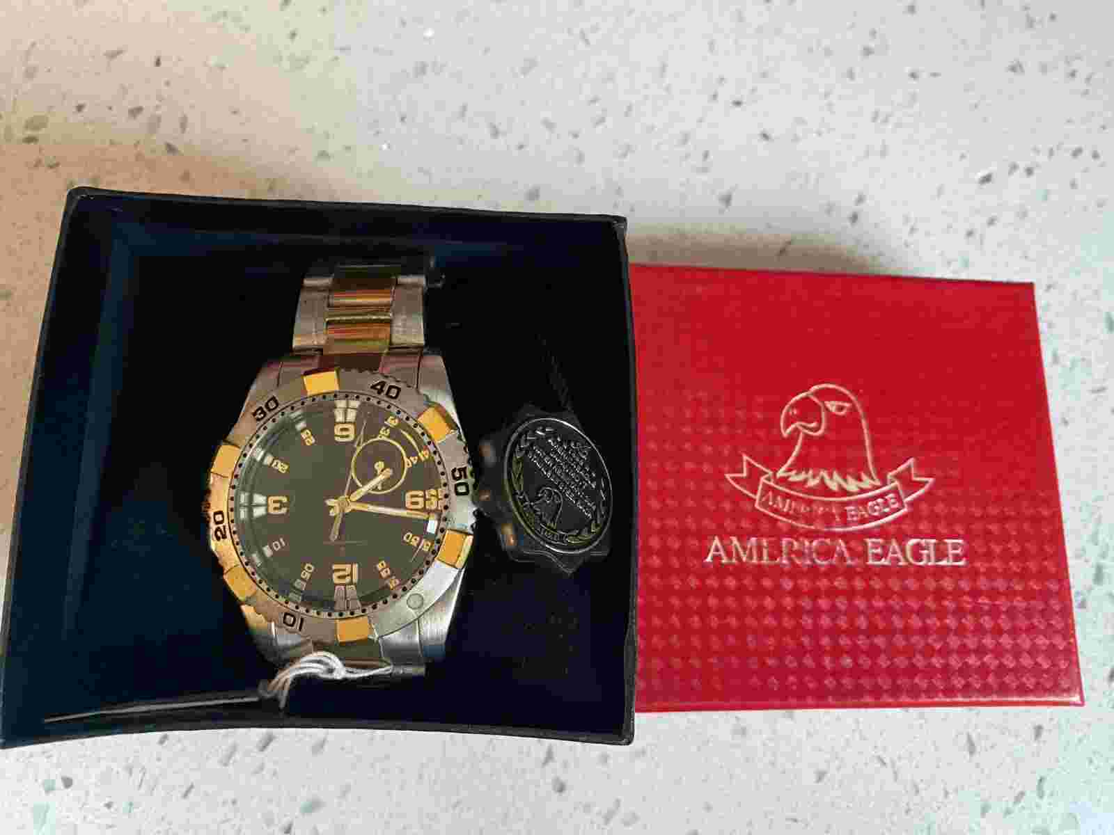 American Eagle Unisex Silver & Gold Standard Watch New Battery NIB Ship Fast