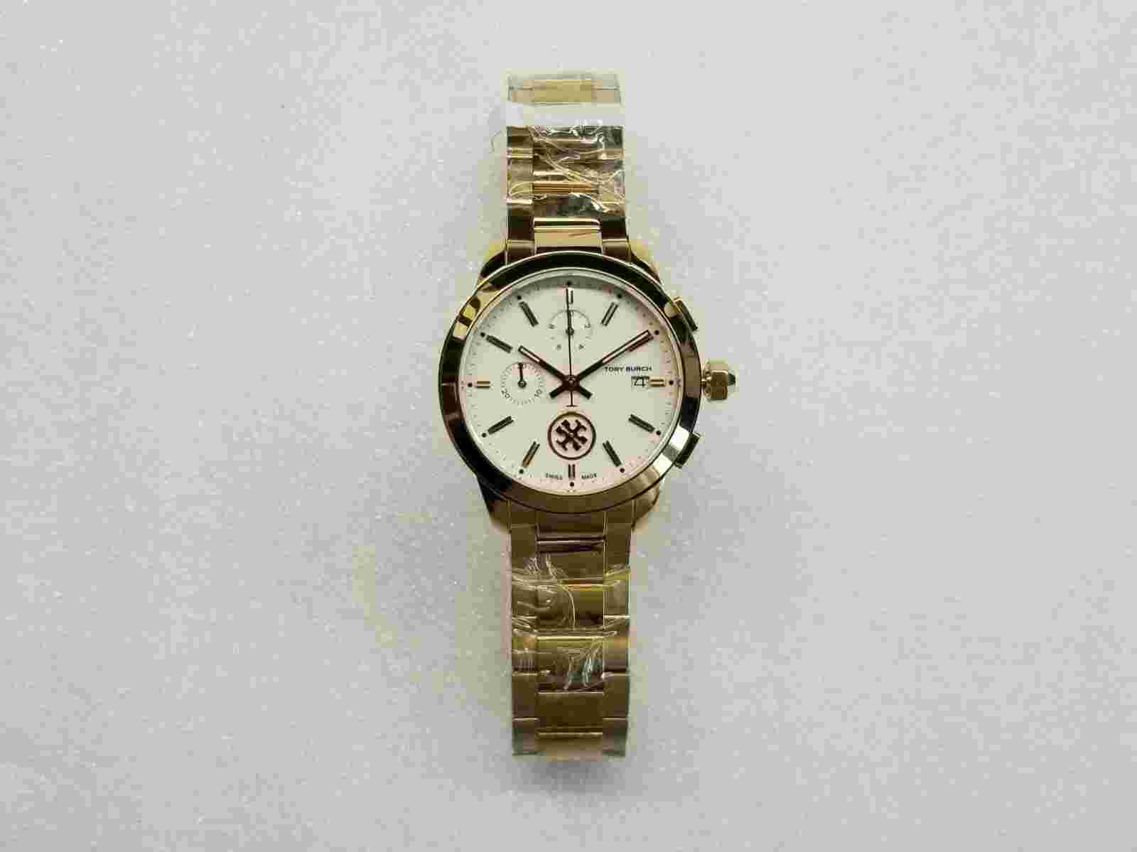 TORY BURCH COLLINS CHRONOGRAPH DATE GOLD-TONE ST. STEEL WOMEN'S WATCH TB1250 NEW