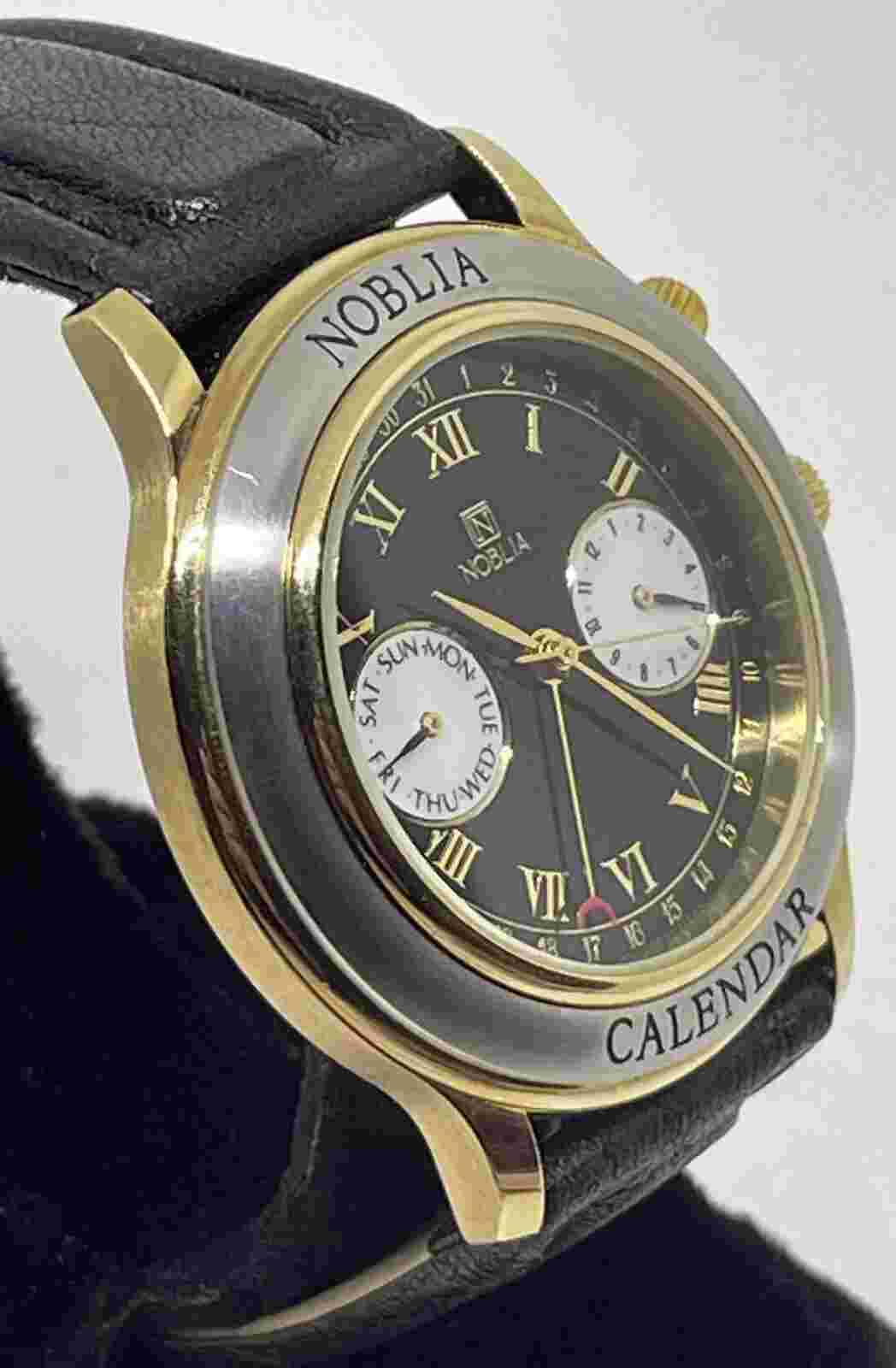 NOBLIA CALENDAR WRISTWATCH & BOX 6355-Y53733 Water Resistant Runs