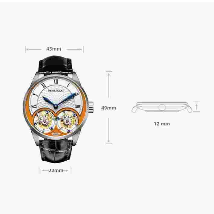 MERKUR Men Watch 43mm Luxury Dual Tourbillon Manual Wind Mechanical Wristwatch