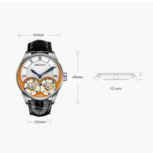 MERKUR Men Watch 43mm Luxury Dual Tourbillon Manual Wind Mechanical Wristwatch