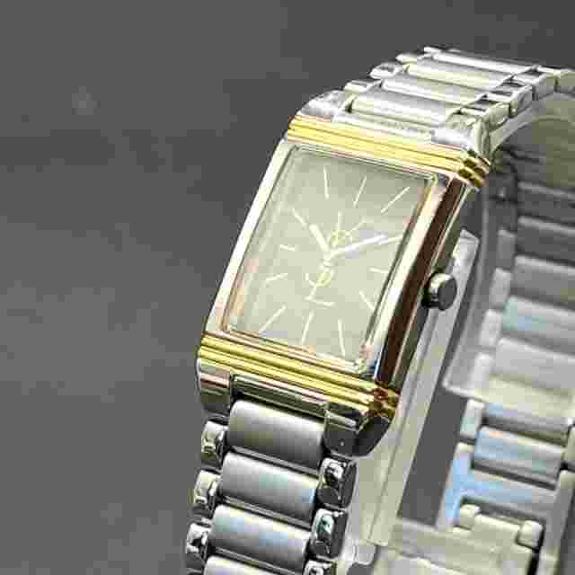 Saint Laurent Quartz Watch Wristwatch YSL Cassandra Gold Silver Women's Auth