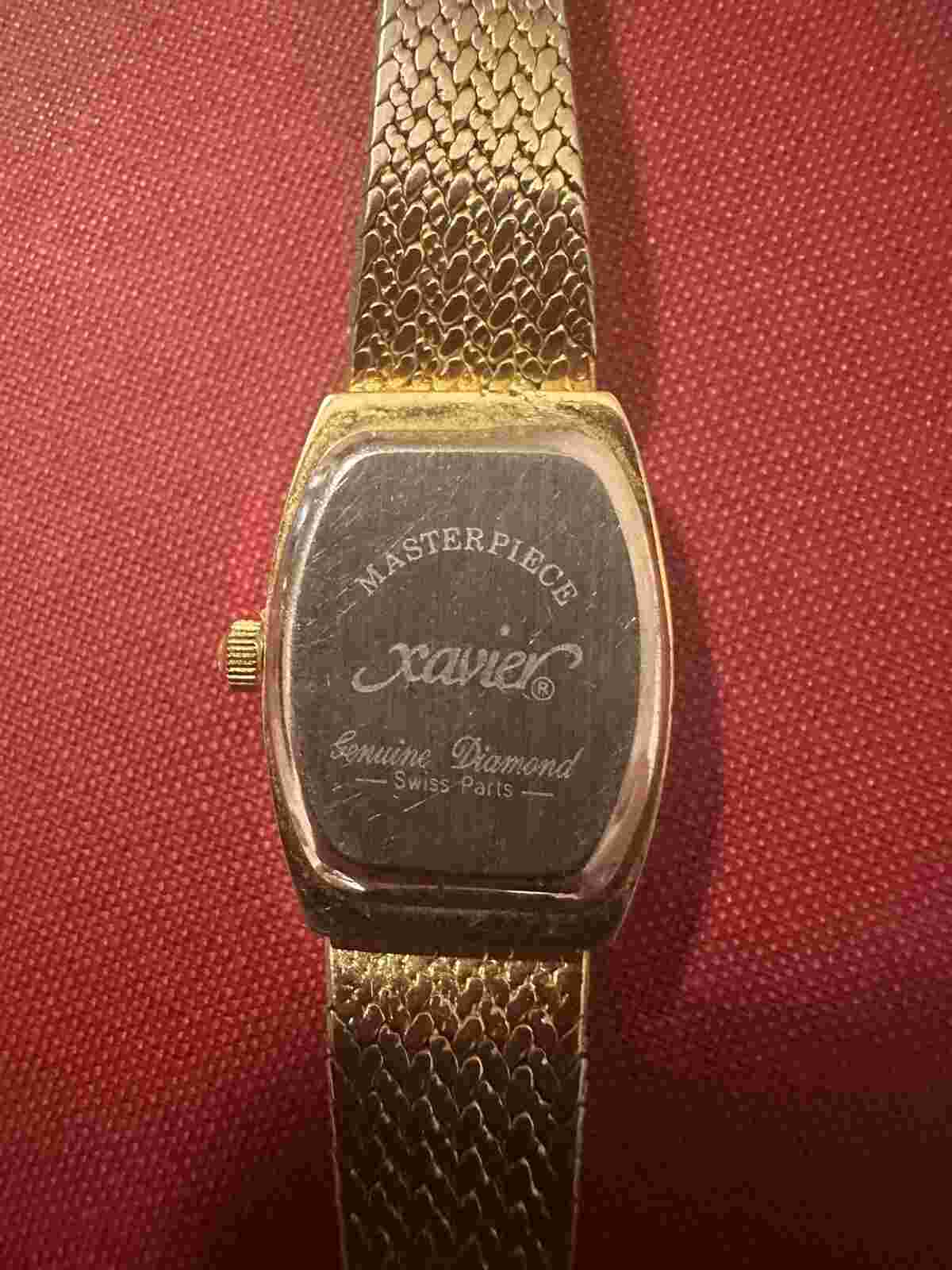 VTG Xavier Masterpiece Gold Tone Ladies Watch Black Diamond Accents, Not Running