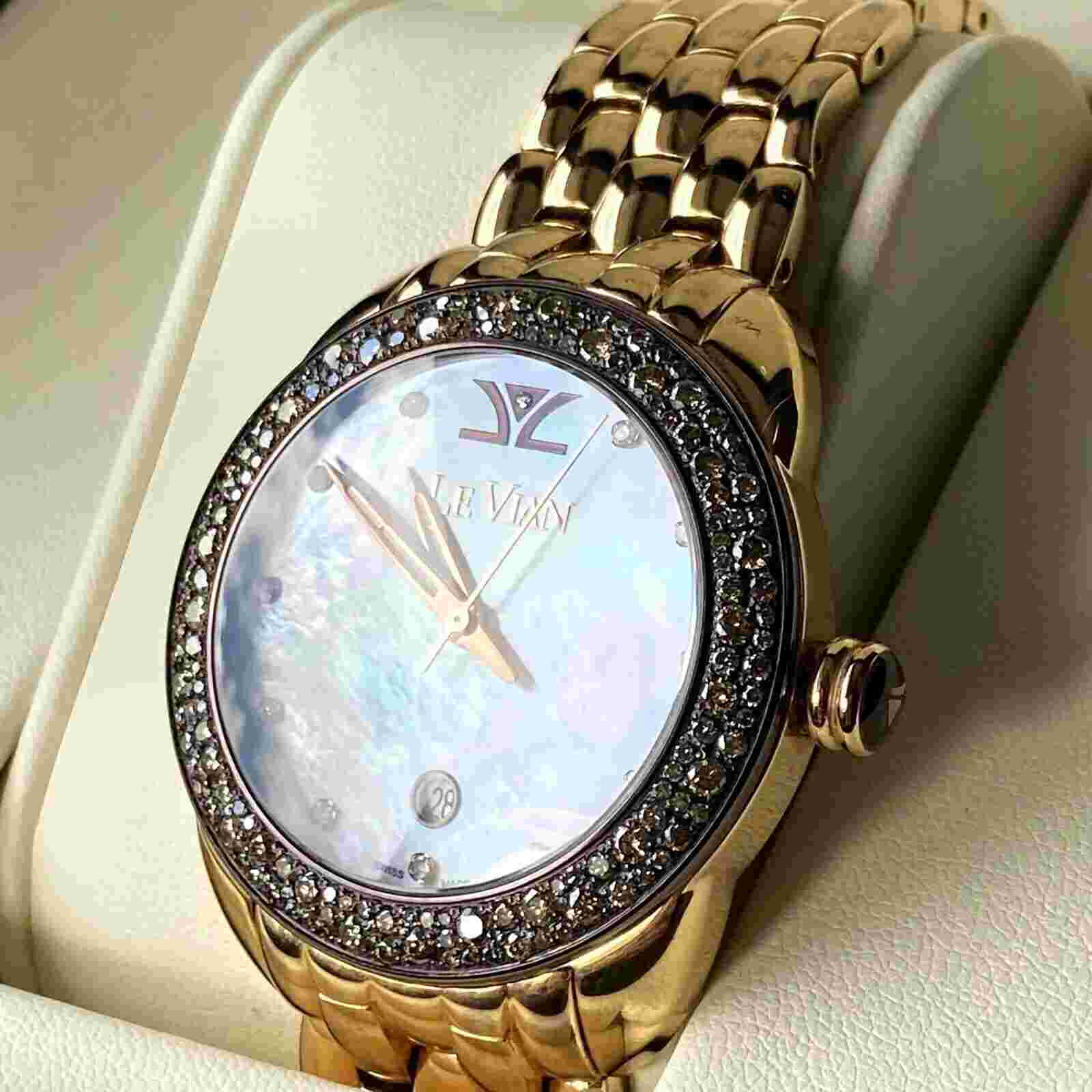 Levian Chocolate Diamond Rose Gold Plated Bracelet 38 mm Oversized Ladies Watch