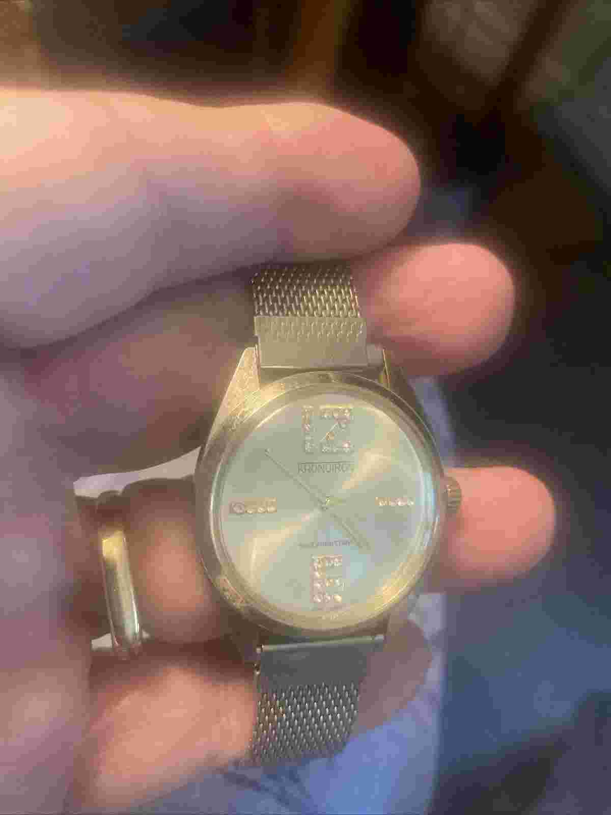 80s KRONOTRON UNISEX MECHANICAL MESH BAND & GEMMED HOUR MARKERS - WORKING GOOD