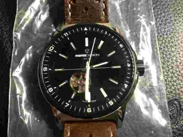 MomoDesign Pilot Heritage Automatic Skeleton Back Leather Band Men's Watch, NIB