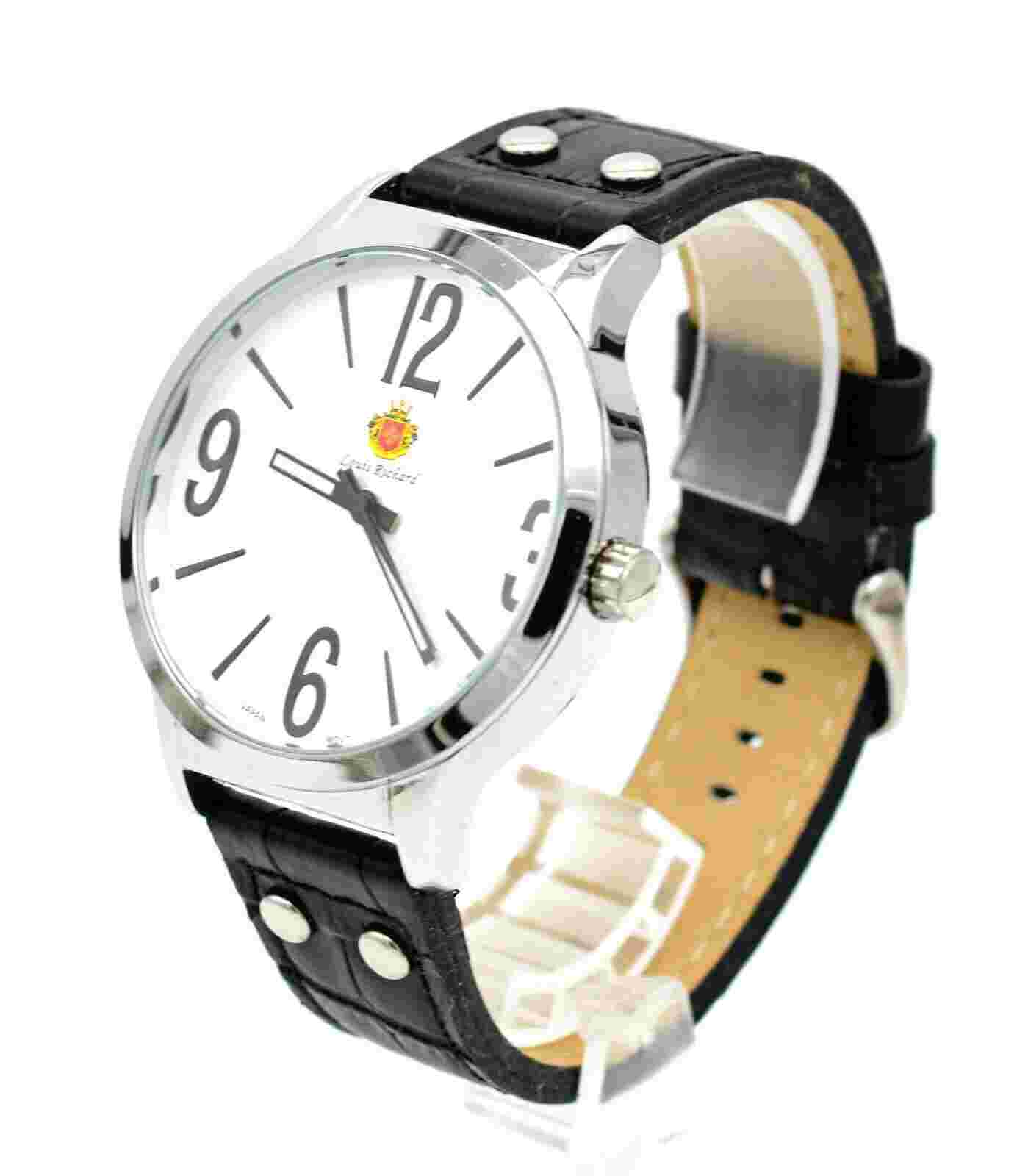 LOUIS RICHARD 46MM STAINLESS BLACK LEATHER BAND MEN'S WRIST WATCH