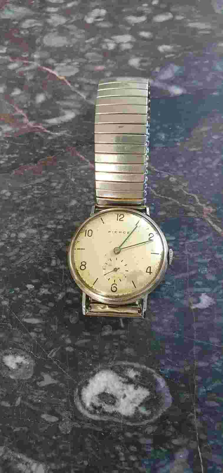 Vintage rare Pierce Swiss mans mechanical watch.