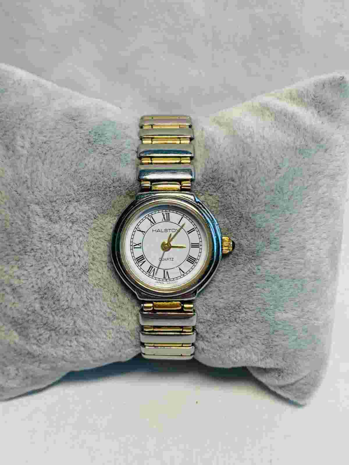 Ladies HALSTON 219-6L32 Two Tone Bracelet Link Quartz Watch New Battery