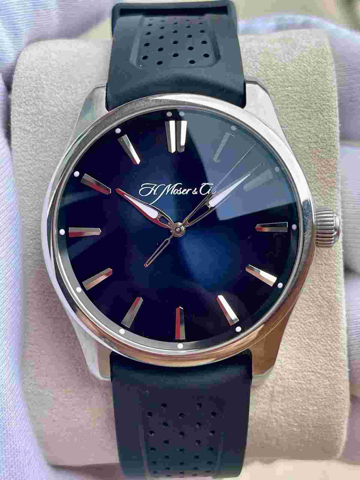 H.moser & Cie Pioneer Centre Seconds Ref 3200-1200 Full Set Blue Dial