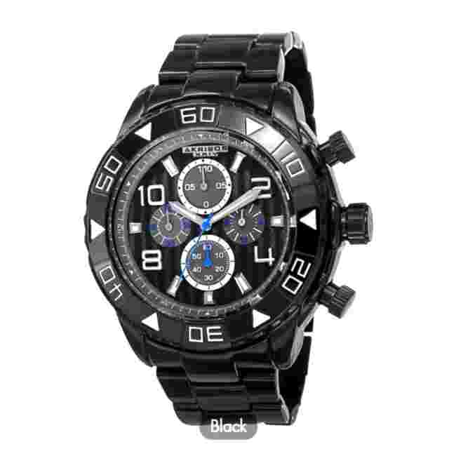 AKRIBOS XXIV MEN'S WATCH QUARTZ CHRONOGRAPH ETCHED-PATTERN DIAL STRAP