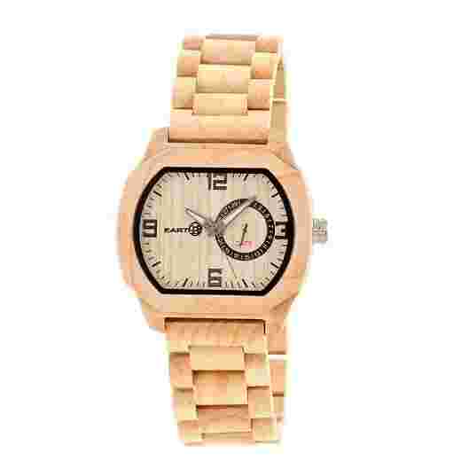 NEW Earth EW2101 Mens SCALY Series Flat Beige Natural Wood Tonneau Eco Watch