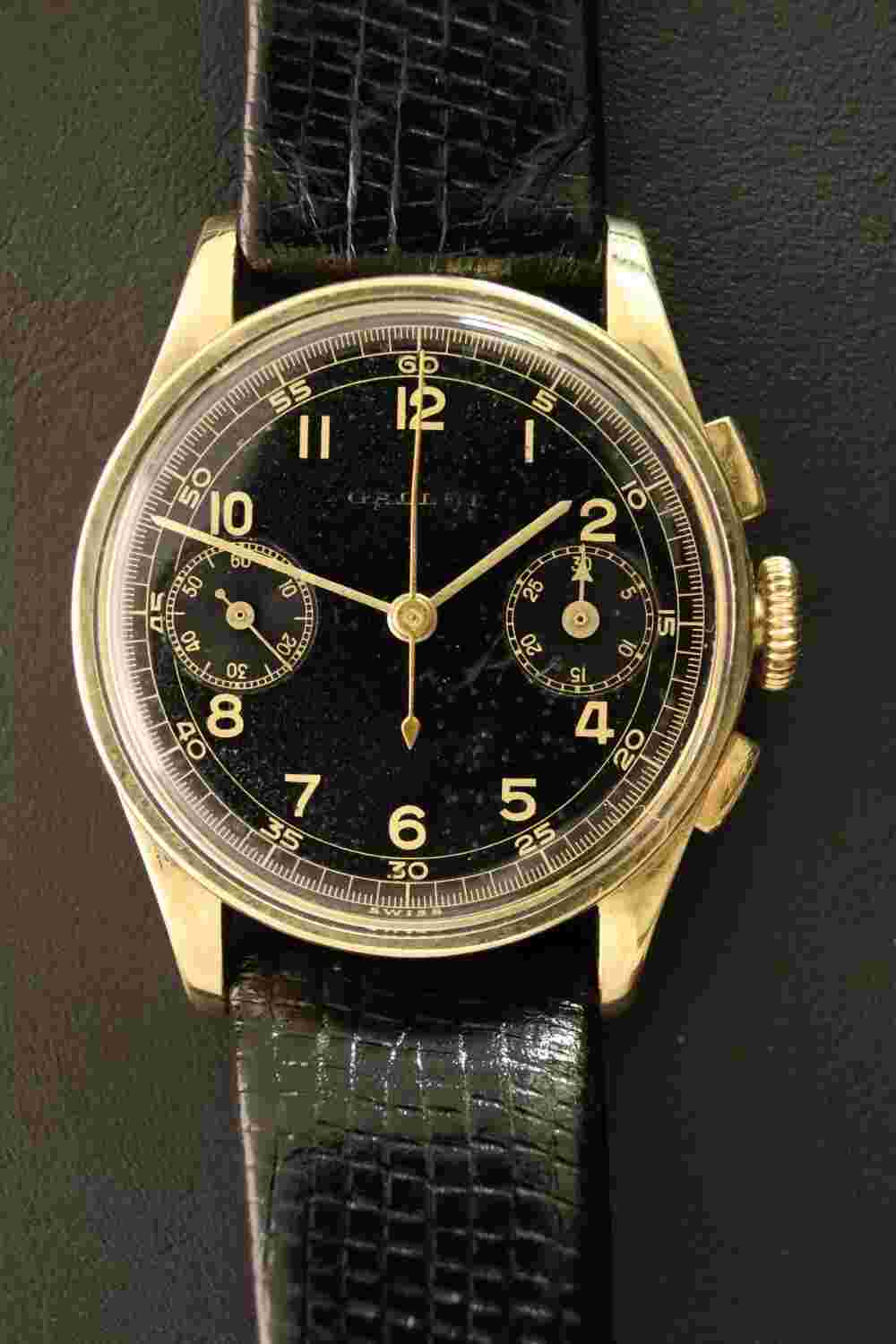 1940's GALLET 14k Gold Chronograph w/ Venus 178 Movement Beautiful Cond (GT-001)