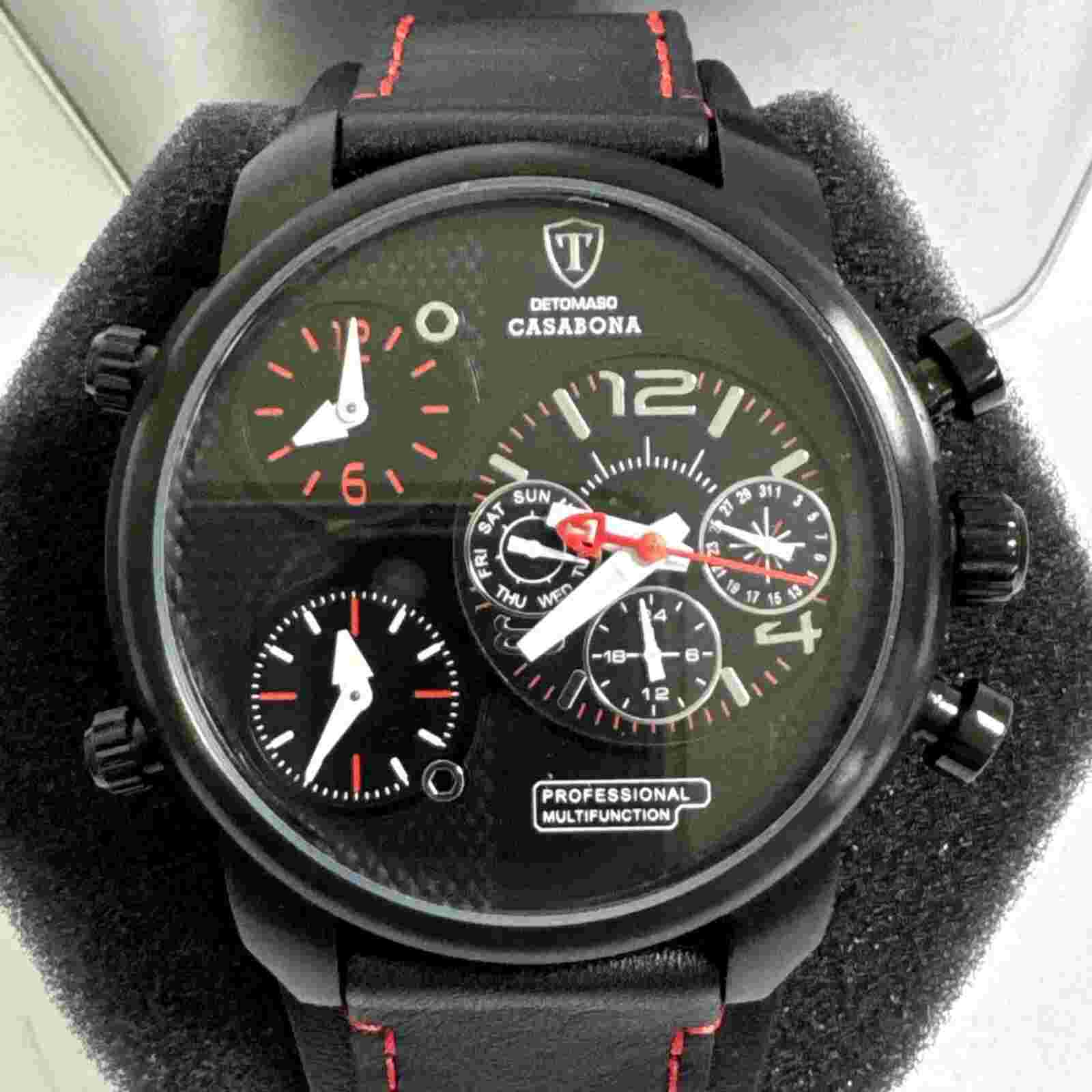 DeTomaso Casabona Mens Wrist Watch XXL Multifunction Black Stainless Steel