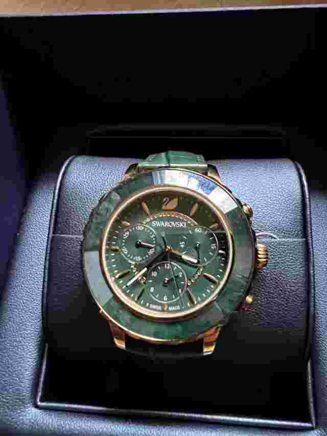 Swarovski Octea Lux Chrono 39.5 mm Rose Gold-Plated Case Women's Green Leather Strap Wristwatch (5452498)