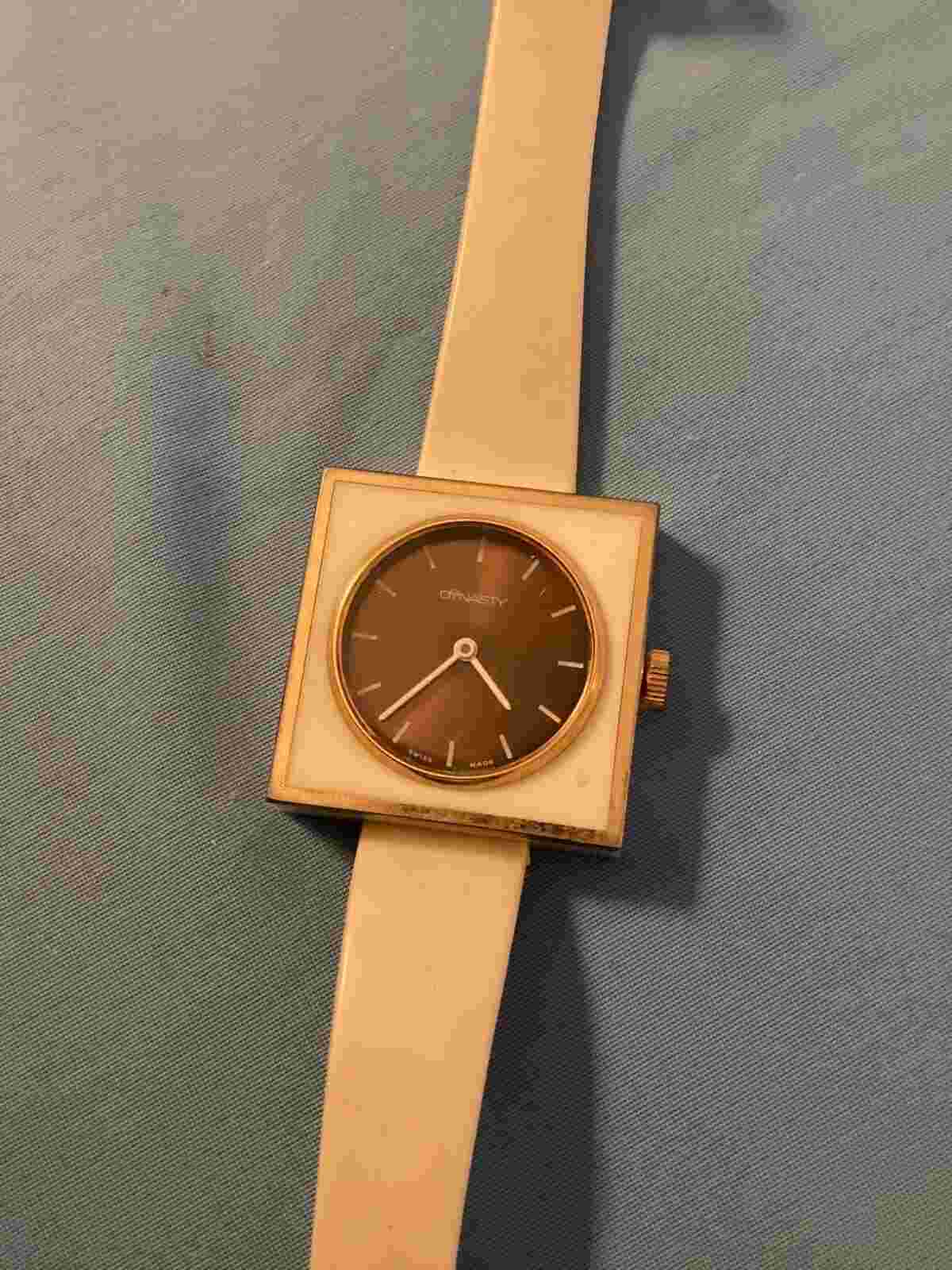 Vintage Dynasty Watch Square White Acrylic - Manual Wind - Runs Well