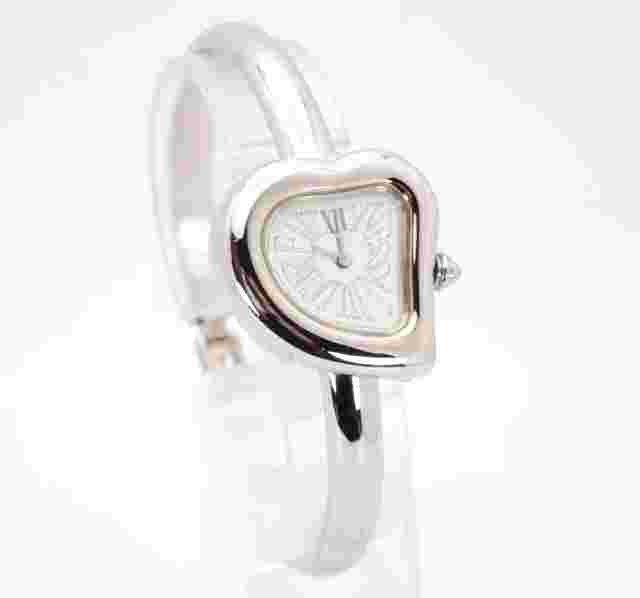 Yves Saint Laurent YSL Heart Watch Silver Vintage Quartz Bangle Women Junk Item