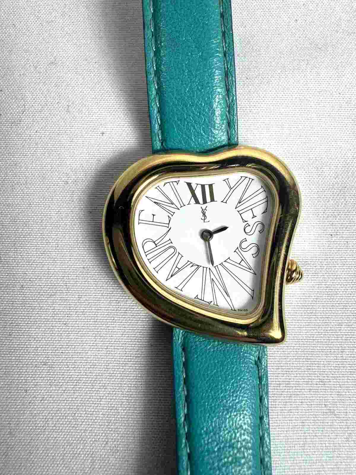 Yves Saint Laurent Heart Women Watch Quartz Green Belt 30mm "New Battery" Auth