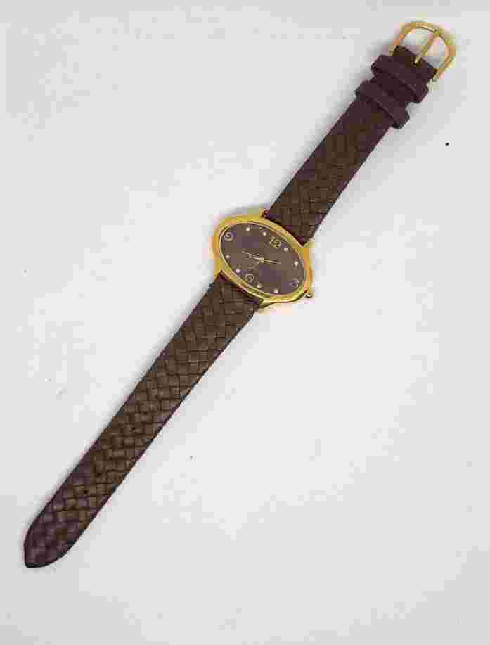 Vintage Joan Rivers Watch Women Gold Tone Oval Brown Leather Band