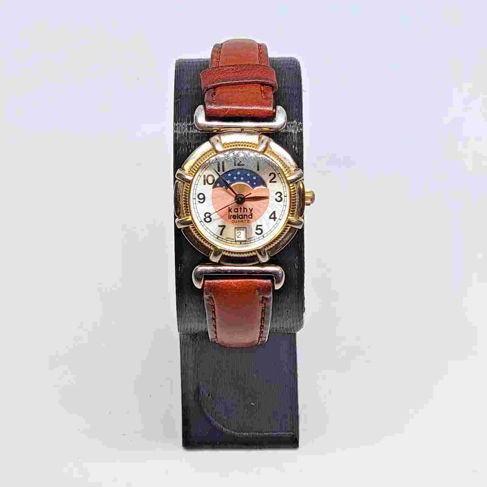 VTG Kathy Ireland Moon Phase Wrist Watch Leather Band