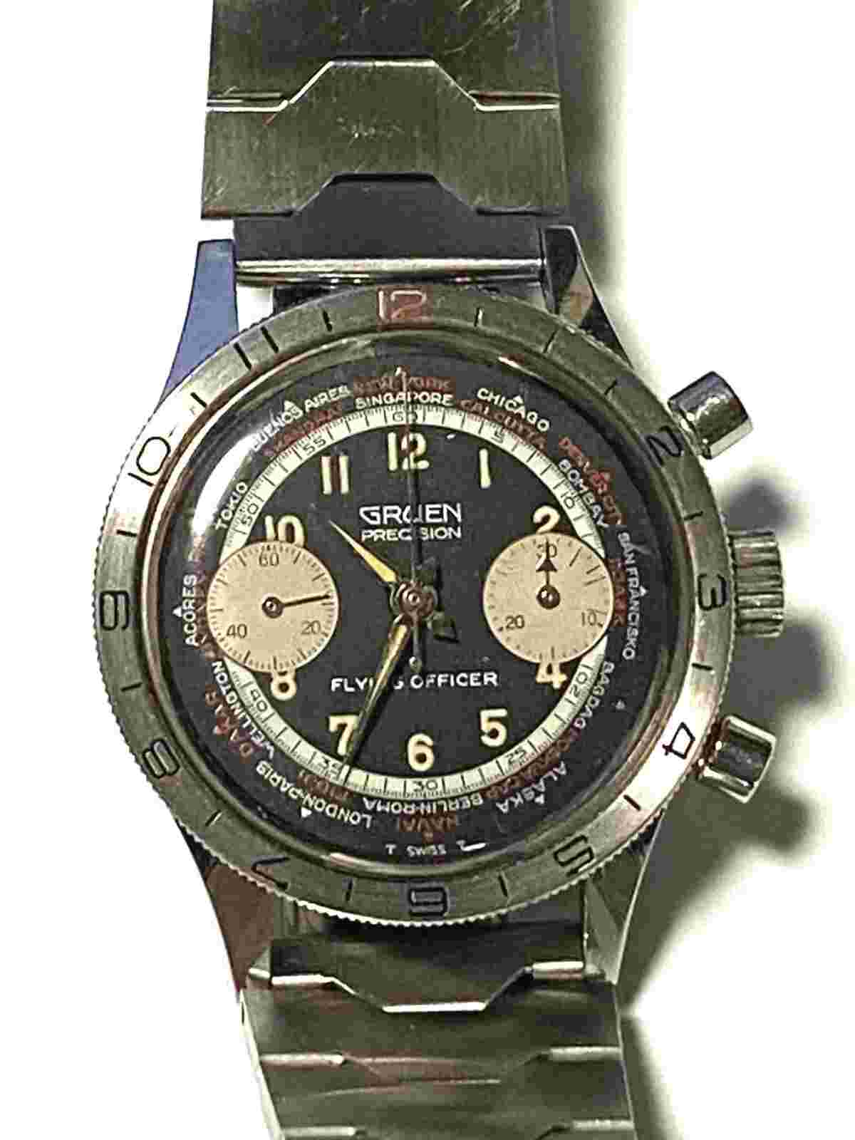 Vintage Gallet Flying Officer Branded Gruen Chronograph Wristwatch